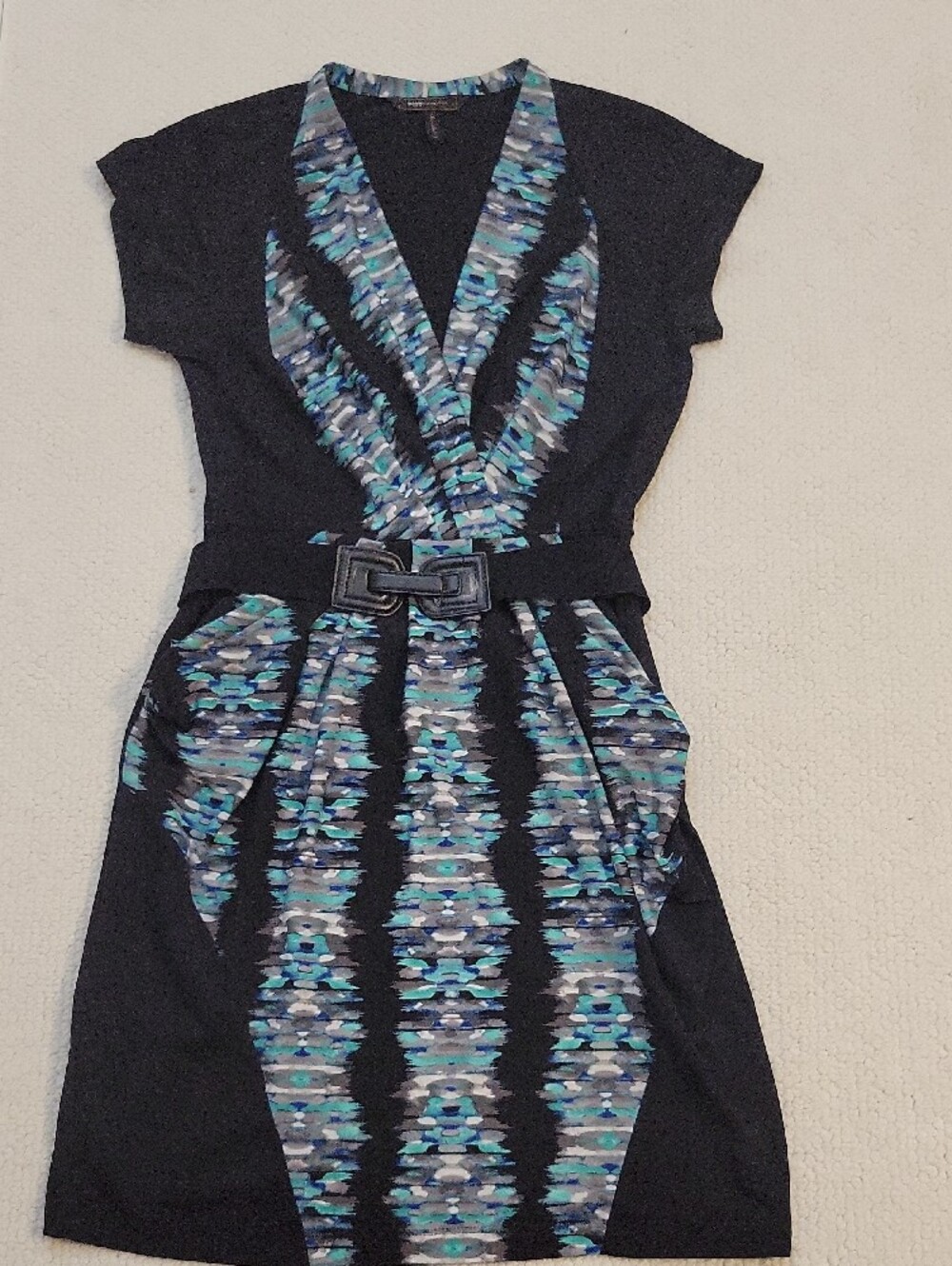 BCBGMaxAzria Black Dress with Teal and Blue Accent